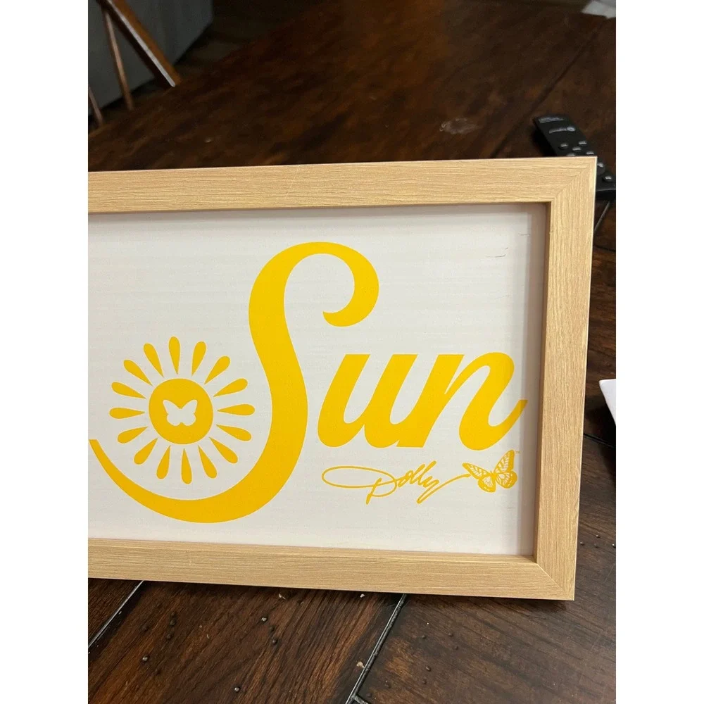 DOLLY PARTON Shine Like The Sun Framed Wall Decor 8x20 Pink Yellow w/ Hooks NWT